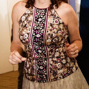 CAROLINA HERRERA Sequin Floral Halter Top - 4